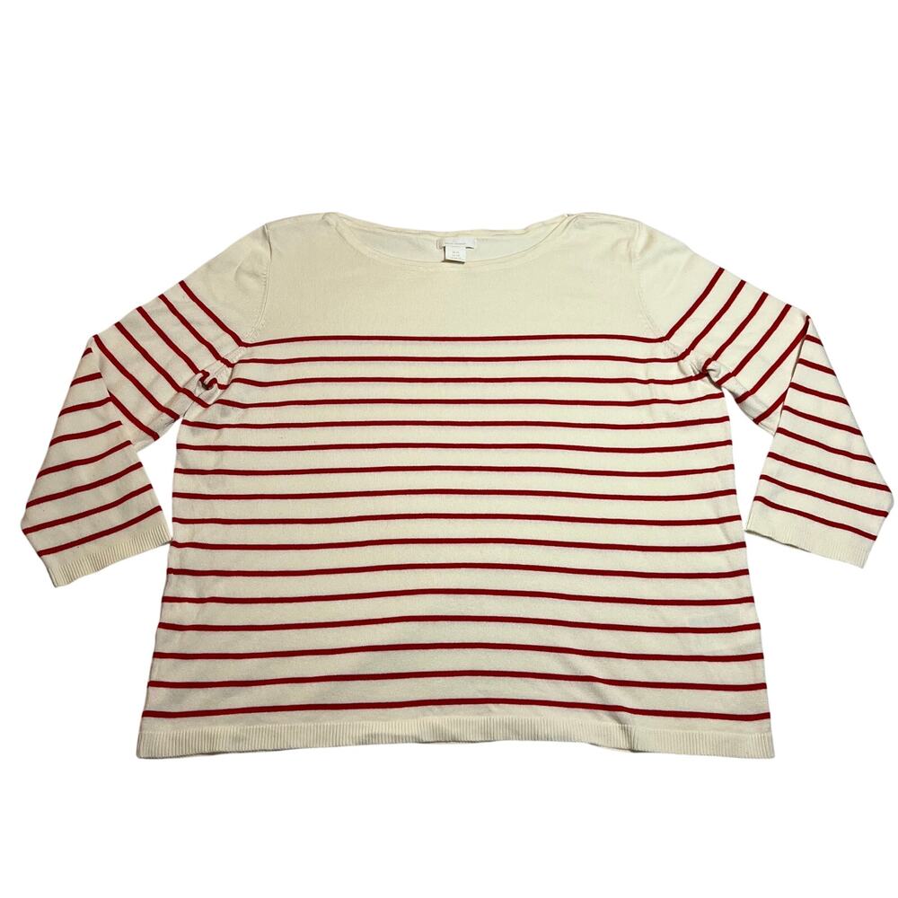 H&M Boat Neck Stripe Knit Top Size XL Stretch Coastal Nautical Preppy Casual